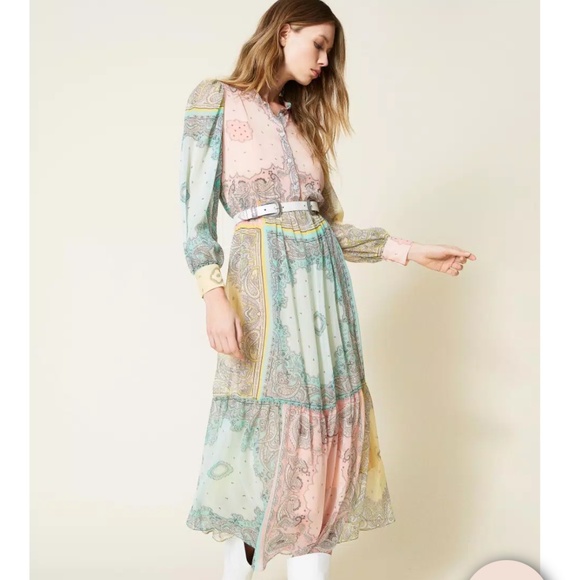 Twinset Milano patchwork paisley bandana print midi dress - Picture 2 of 8